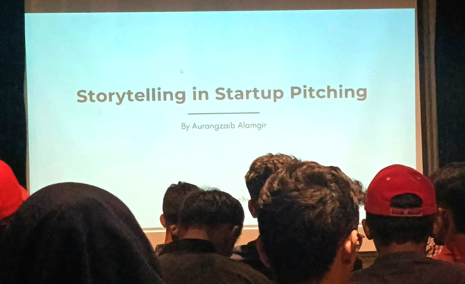 Audience fills NIC Karachi hall as Aurangzaib Alamgir delivers an interactive session on storytelling and pitching.